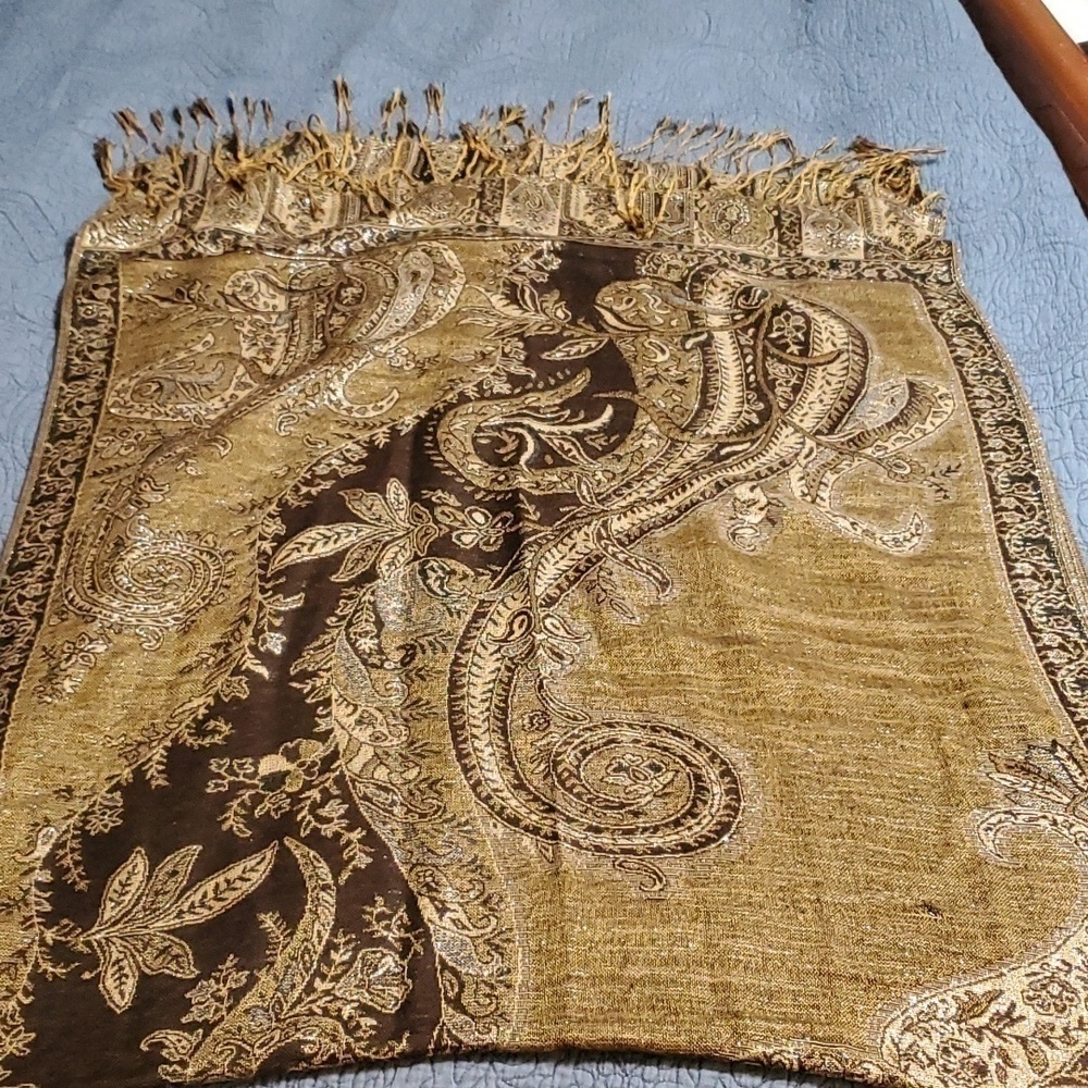 West Loop Gold and Brown Metallic Scarf